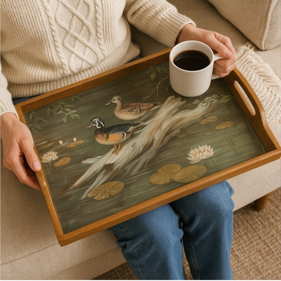 Vintage Maynard Reece Art wooden serving cabin hunter large Tray-PondDuck - Picture 1 of 7